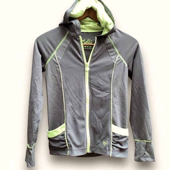 Justice Athletic Jacket Full Zip Grey Neon Green Lightweight Girl’s size 10 - Picture 10 of 10